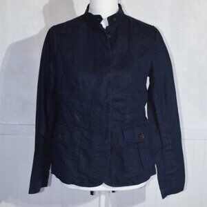 Talbots Navy Blue Cotton Button Front Utility Safari Jacket - Size Small